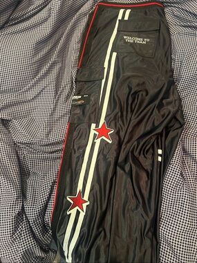 Black Track Joggers with Red Star Stripe